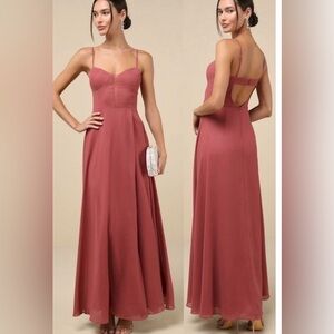 Lulus Stunning Grace Rusty Rose Cutout A-Line Maxi Dress Size XS NWOT
